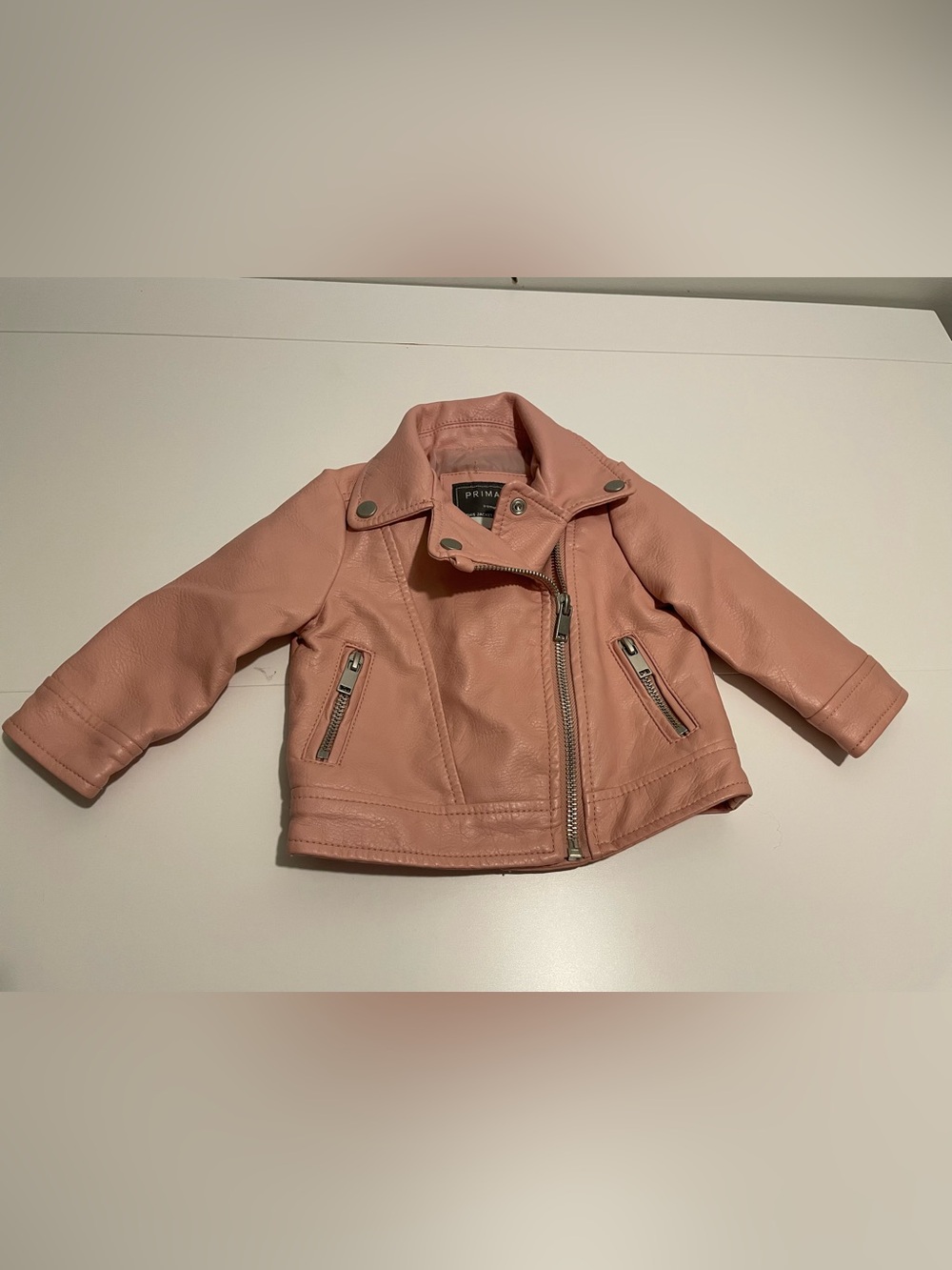 Primark Brand Baby Girl's size 3-6 Months Light Blue Pink Leather Moto Jacket